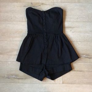 Metropark Black Ruched Romper  Button Up + Zipper